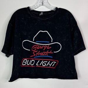 George Strait Bud Light Neon Graphic Pring Mineral Wash Cropped Tshirt Large